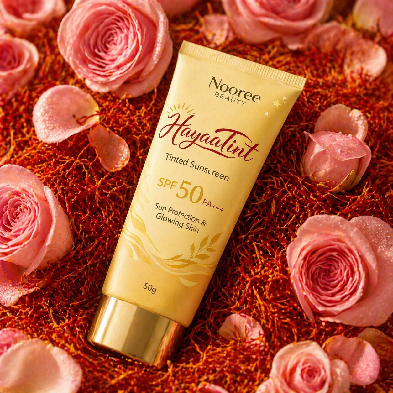 HayaaTint Kesar & Rose Water Tinted Sunscreen with SPF 50 PA+++