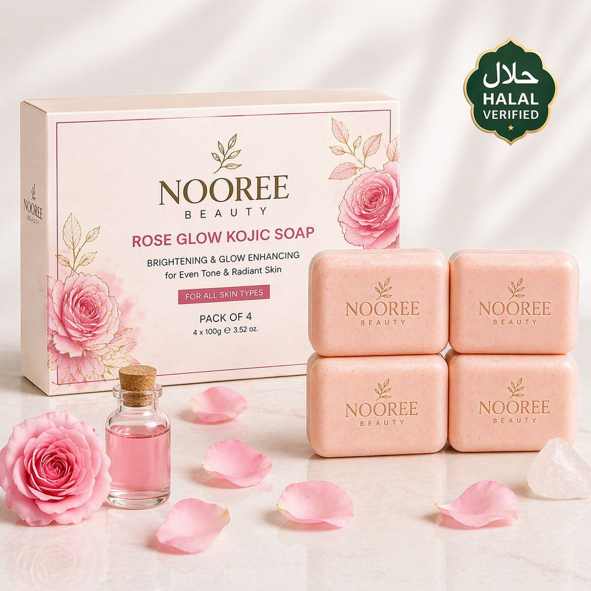 Nooree Beauty Rose Glow Kojic Soap (Pack of 4)